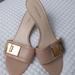 Nine West Shoes | Nine West 'Yulenia' Tan Leather Slide Heels With Gold Buckle, Size 9.5 | Color: Cream/Tan | Size: 9.5
