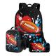 ZIATUBLES Splatter Oil Rugby Print Schoolbag Set Student Backpack Lunch Box Pencil Case Lightweight Travel Laptop Backpack Large Capacity Rucksack Daypack with Zipper Pockets
