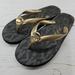 Michael Kors Shoes | Michael Kors Signature Womens Size 8 Brown Gold Flip Flops Thongs Sandals Pvc | Color: Brown/Gold | Size: 8