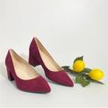 Nine West Shoes | Nine West 8 Faux Suede Block Heel Red Wine Berry Burgundy Pumps High Heels | Color: Purple/Red | Size: 8