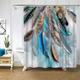 ZXBNNN Feather Shower Curtain Green Blue Brown Animal Feathers Print Bath Curtain Retro Bathroom Accessories Curtain with Hooks 180x210cm(70.87x82.68in)