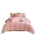 TONZN Queen Bed Set Luxury Elegant Cotton Four Pieces Set Bedding Sheet Quilt Cover Pillowcase Embroidery Satin Comforter Sets Bedding (Pink 1.5/1.8m bed)