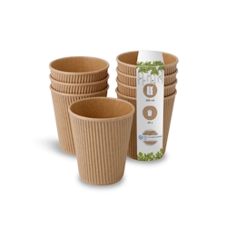 BIOZOYG 25 Stück Riffelbecher 250 ml / 10 oz Kaffee To Go Pappbecher, ungebleicht braun, Einwegbecher, Nachhaltig, Biologisch Abbaubar, Einwegbecher