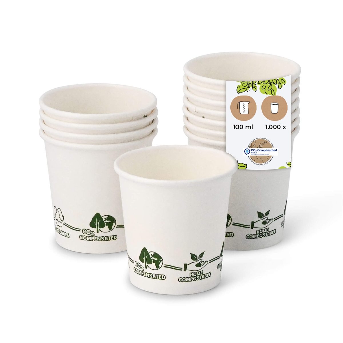 BIOZOYG 1000 Stück Kaffeebecher 100ml / 4oz Einwegbecher Pappbecher weiß mit Bedruckung kompostierbar nachhaltig Espressobecher Trinkbecher Biobecher Image