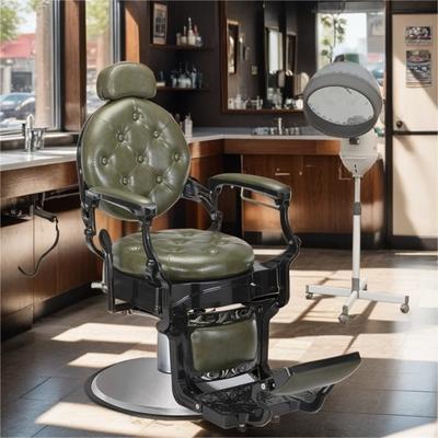 Retro Leather Haircut Chair with Adjustable Pedal - N/A