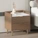 Nightstand with 2 Drawers, 2-Drawer Nightstand with Marble Tabletop, Metal Legs & Handles