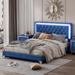 Queen Size Modern Velvet Upholstered Bed Frame with LED Lights with Tufted Headboard