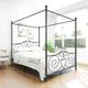 Metal Queen Canopy Bed Frame with Vintage Style Headboard & Footboard, Black