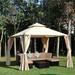Steel Outdoor Patio Gazebo with Polyester Privacy Curtains, Two-Tier Roof