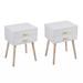 Set of 2 Double Drawer Wooden Handle Bedside Table - white