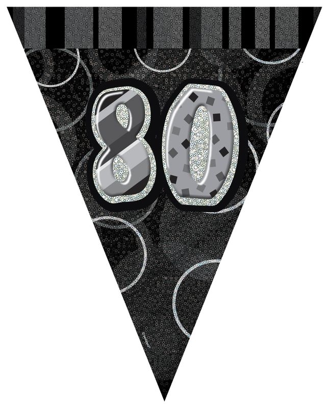 80. Geburtstag | Wimpelkette schwarz / silber Image