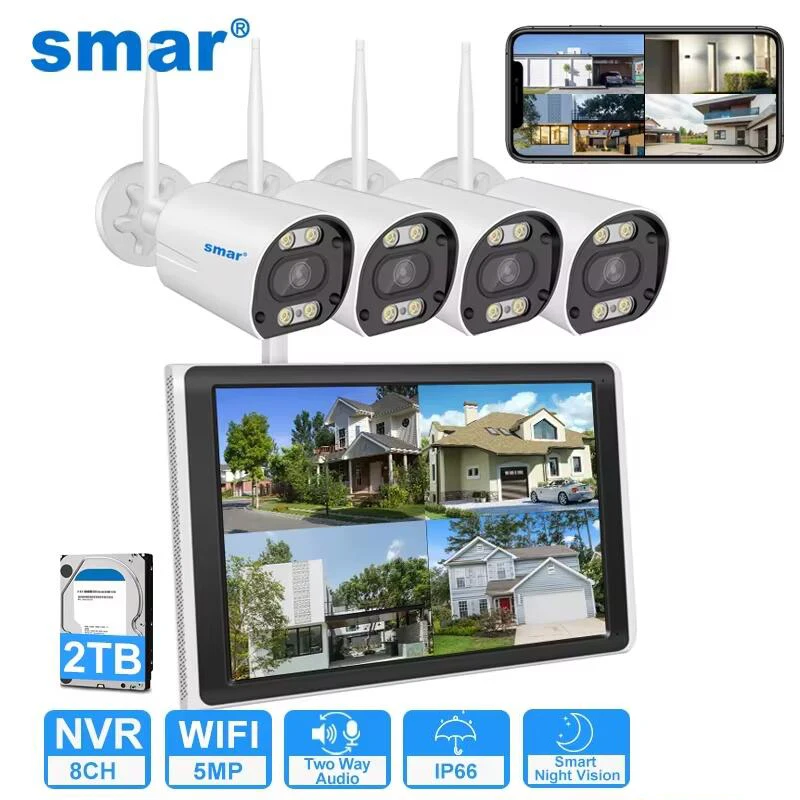 Smar 5MP/3MP WLAN-Kamera-Set mit Personenerkennung, Vollfarb-Sicht, IP-Kamera-Set, 8-Kanal-NVR, 10,1-Zoll-LCD, drahtloses CCTV-Überwachungssystem Image