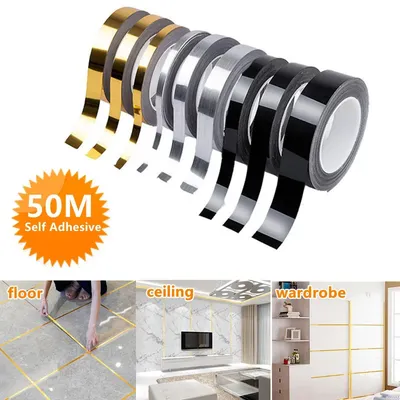 50 Meter Keramik Boden Wand Naht Dichtband Boden Naht Aufkleber Dekor Gold Selbstklebende Wand Fliesen Boden Band Aufkleber Home Decor Image