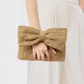 Sommer Stroh gewebte Clutch Tasche Frauen Bogen Geldbörse Urlaub Strand Trage tasche Party Hochzeit