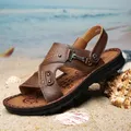 Sandales en cuir véritable pour hommes chaussures de plage décontractées sandales à semelle