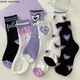 Lila Schöne Socken Kinder der frauen Warme Baumwolle Socken Medium Rohr Herbst Winter Vielseitig