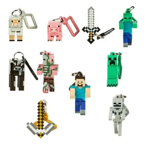 Bau Spielzeug Minecrafte Ziegel Schlüssel bund Multi-Serie Spiel Fans Creeper Steve Ziegel Tasche