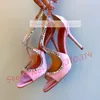 Kristall Kreuz Riemen Satin Sandalen High Heels Frauen Trends schillernde elegante rosa Schuhe Damen