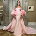 Robe de sirène rose clair avec traîne robes de soirée longueur au sol fleurs roses longue robe