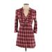 Jack by BB Dakota Casual Dress - Shirtdress Plunge Long sleeves: Burgundy Dresses - Women's Size Large