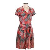 Banana Republic Casual Dress - DropWaist V Neck Short Sleeve: Red Tropical Dresses - Women's Size 8 Petite