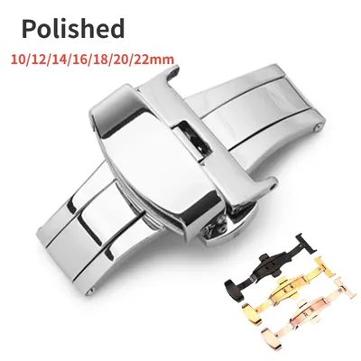 10/12/14/16/18/20/22mm Stainless Steel Strap Buckles Butterfly Buckle Polished Button Watchbands Clasp Watch Accessories