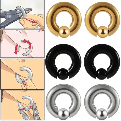 1PC Stainless Steel Large Size Captive Bead Ring Big Gauge Hoop Earrings Nose Ring Ear Weights