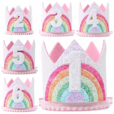 Felt Rainbow Theme Birthday Party Crown 1st 2nd 3rd Happy Birthday Party Decor Kids Baby Shower