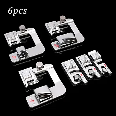 6pcs Sewing Accessories Rolled Hem Feet 4/8 6/8 8/8 and 3/4/6mm Sewing Machine Presser Foot Set