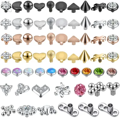 ZS 9-29Pcs/Lot Micro Dermal Piercing Set 316L Stainless Steel CZ Crystal Dermal Anchor Surface