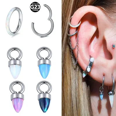 1PC Titanium Opal Bullet Charm Hinged Segment Nose Ring Cartilage Earring Hoop Accessory Women Pendant Piercings Body Jewelry