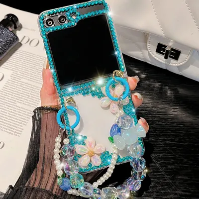 For Motorola Razr 50 2024 40 Moto Razr40 Ultra Luxury Cute Pearl Diamond Crystal Glitter Wrist Phone Case Cover