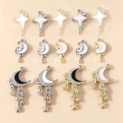Leslie 4pcs Gorgeous Gold Silver Color Crystal Polaris Charm for Jewelry Making Star Moon Pendant Necklace Bracelet Earring DIY