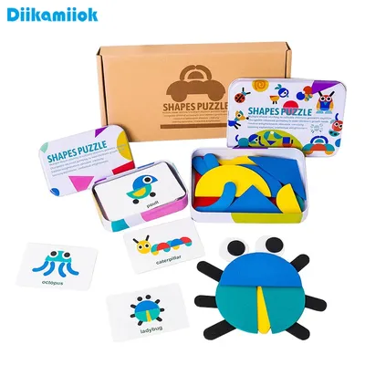 Geometric Shapes Wood 3D Puzzles for Kids Tangram Jigsaw Montessori Games Children Wooden