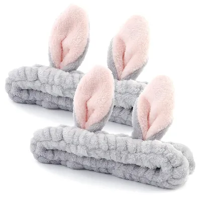 Face Wash Headbands for Women Girls Cute Rabbit Ears Hairbands Makeup Headwrap Coral Fleece Spa Head