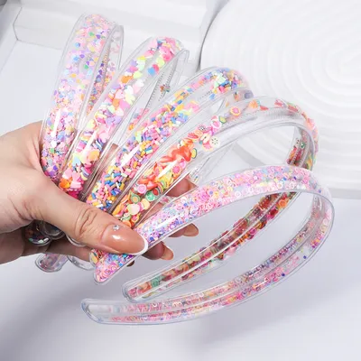 Transparent Quicksand Hair Band For Kids Girls Glitter Heart Sequin Cartoon Ear Headbands Hair Hoops