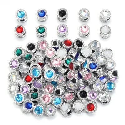 10pcs/Lot Color Alloy Rhinestone Spacer Beads Large Hole Barrel Bead for Jewelry Making DIY Charms Bracelet Hair Beads Accessory