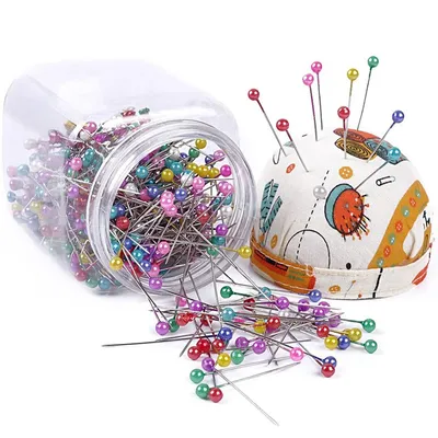 500Pcs Pearl Head Needle Quilting Pins Packed in Fabric Covered Pin Cushion Bottle Wedding Decorating Tool Sewing Crafts