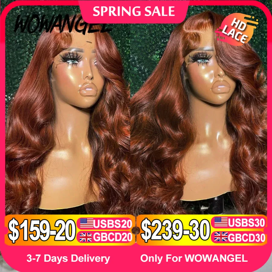 30inch Body Wave Wigs 13x6 HD Lace Frontal Wigs Reddish Brown Colored Wigs Pre Cut HD Transparent Lace Front Human Hair Wig