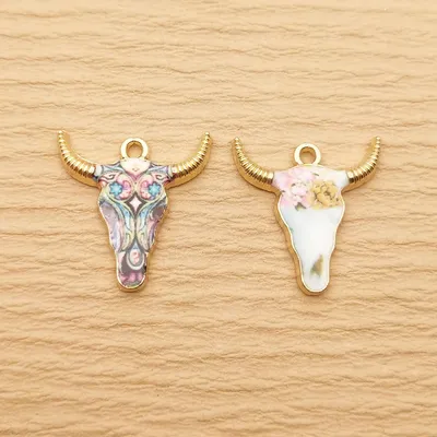 10pcs Cow Head Charm for Jewelry Making Enamel Pendant Zinc Alloy Gold Plated