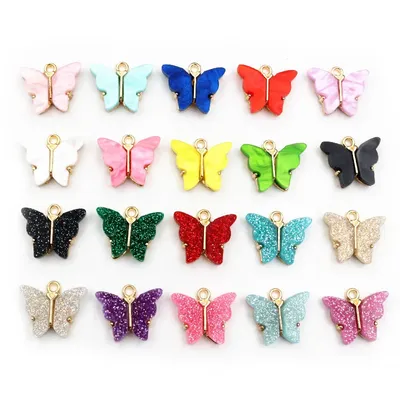 10pcs 14x16mm Acrylic Butterfly Charms Pendant Alloy Metal Back For Necklace Bracelet DIY Jewelry Making Accessories Findings