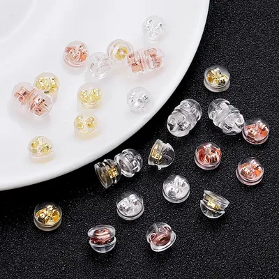 20pcs Copper Silicone Rubber Earring Back Stoppers Silicone Coated Hamburger Ear Plugs for Jewelry