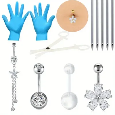 Belly Button Ring Piercing Kit Piercing Needles Piercing Clamps Belly Button Ring Set 11pcs