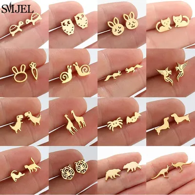 Cute Multiple Animal Earings Fashion Bear Owl Rabbit Snail Tiger Ear Cartilage Earrings for Women