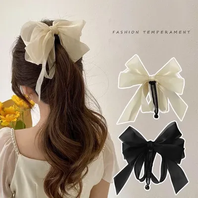 Korean Fashion Ribbon Bow Hair Claw Clip Elegant Banana Gripper Ponytail Clip for Women Girls