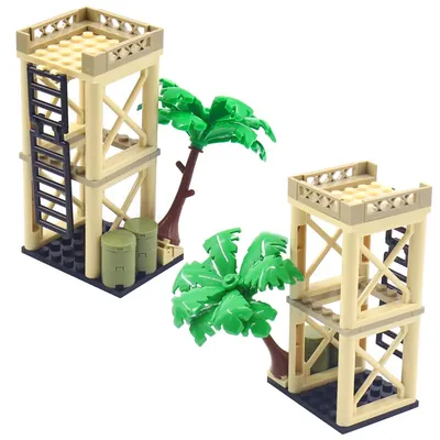 Hot MOC World Sentry Post Lookout Tower Tree War Scene Military City Building Blocks Classic Model