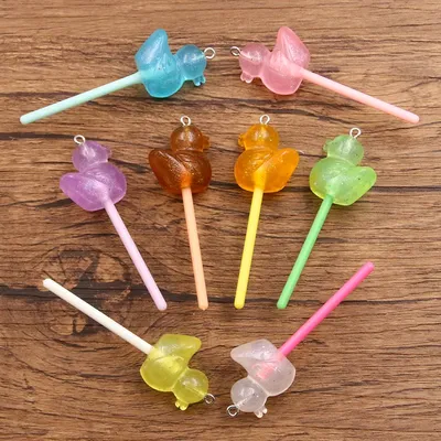 10Pcs 22*68MM 8 Color Noctilucent Animal Duck Lollipop Resin Charms For Earring Kawaii 3D Keychain Jewelry Making