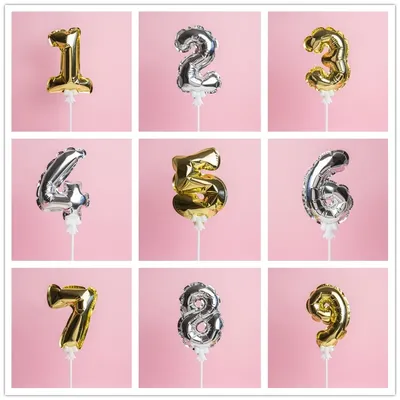 1 Pcs 5inch Gold Foil Number Balloon Cake Topper Wedding Decor Party Kids Birthday Anniversary Cake
