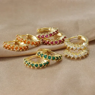Fashion Crystal Zircon Circle Small Hoop Earrings Women Stainless Steel Geometry Cartilage Piercing