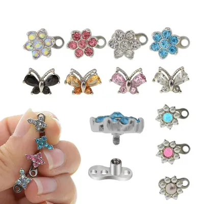 1PC 100% Surgical Steel 14G Micro Skin Diver Dermal Piercing Crystal Top Dermal Anchor Jewelled